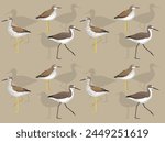 Bird Yellowlegs Willet Cartoon Cute Seamless Wallpaper Background