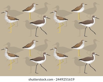 Bird Yellowlegs Willet Cartoon Cute Seamless Wallpaper Background