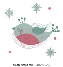 Un pájaro para tu postal. Plantillas de arte Universal Winter Holidays. Ilustraciones vectoriales.
