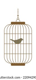 Birdcage with bird flat illustration