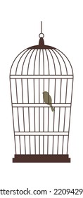 Birdcage with bird flat illustration
