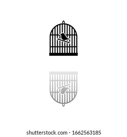 Birdcage. Black symbol on white background. Simple illustration. Flat Vector Icon. Mirror Reflection Shadow. Can be used in logo, web, mobile and UI UX project