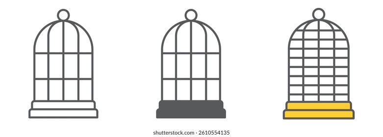 Birdcage icon collection, pet shop and freedom, cage vector icon set, vector graphics, editable stroke outline sign, eps 10