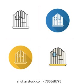 Birdcage icon. Flat design, linear and color styles. Parrot cage. Isolated vector illustrations
