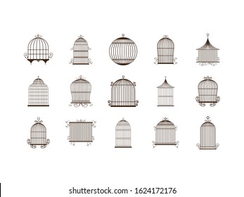 Birdcage Icon Set Design, Vintage Cute Freedom Prison Decoration Antique Old Object And Retro Theme Vector Illustration