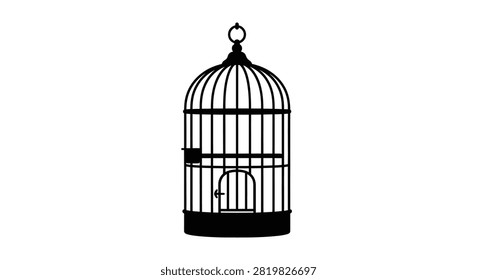 Birdcage Silhouette Against White Background A Minimalist Design