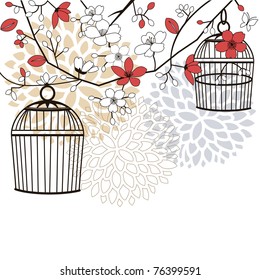 Birdcages and flowers