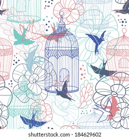 Birdcages seamless pattern