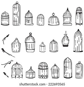 birdcages set on a white background 