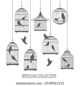 birdcages silhouettes pack, bird silhouette