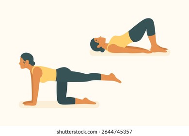 Bird-dog and knee hold movements from pilates and yoga routines targeting core engagement, spinal control, balance, and strength