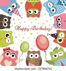 Birdhday card with cute owls