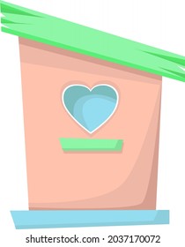 Birdhouse, bird feeder. A pink birdhouse with a green roof. The icon. Illustration in pastel colors isolated on a white background.