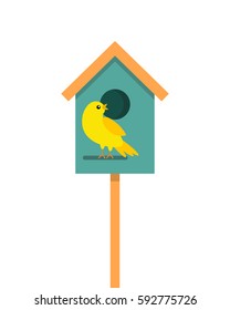 Birdhouse with bird. flat vector illustration isolate on a white background