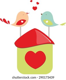 Birdhouse, bird house, good pictures, modern design, modern design, print fabric, computer illustration, picture for kids, card