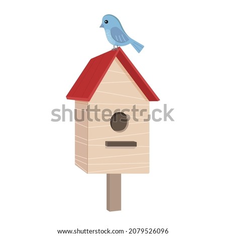 A birdhouse with a bird on the roof. Cartoon vector illustration Сток-фото © 