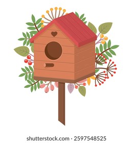 A birdhouse for birds, isolated on a white background. Cartoon vector illustration