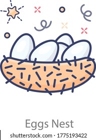 Birdhouse  with eggs, flat icon of eggs nest 