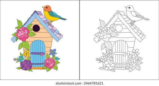 birdhouse flowers bird coloring book