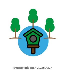 un hogar de aves en la ilustración del vector forestal