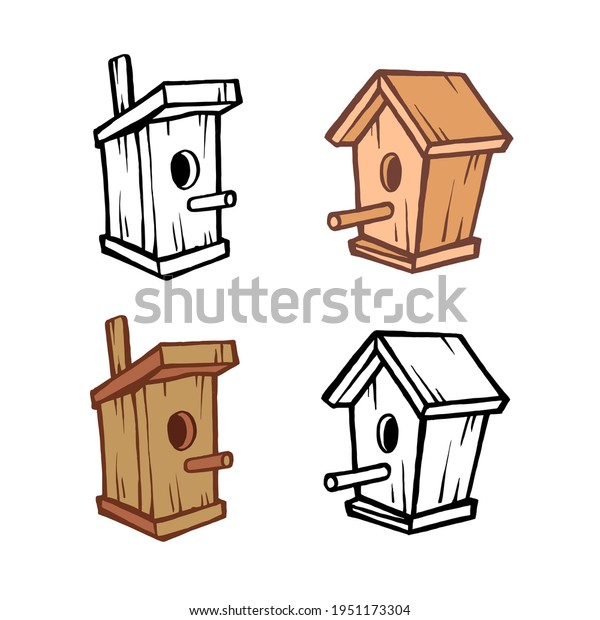Birdhouse Hand Drawn Cartoon Vector Illustration Stock Vector (Royalty