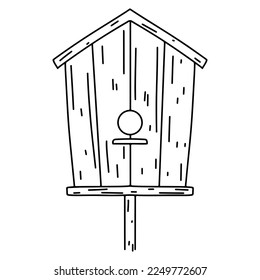 Birdhouse in hand drawn doodle style. Isolated on white background. Spring season.