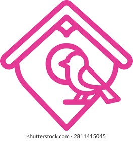 Birdhouse with Heart Shaped Hole and Small Songbird Vector Illustration Isolated on White Background