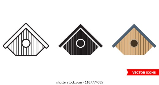 Birdhouse icon of 3 types: color, black and white, outline. Isolated vector sign symbol.
