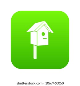 Birdhouse icon green vector isolated on white background