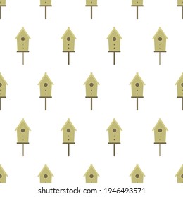 birdhouse icon isolated seamless pattern on white background, nesting box birdhouse, homemade building for birds, vector illustration