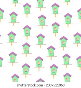 Icono de la casa de aves aislado en un patrón sin fisuras en un fondo blanco, hogar de aves.