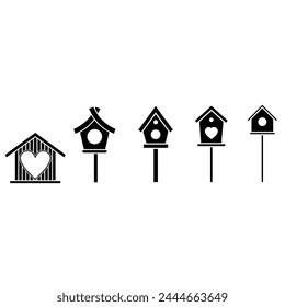 Birdhouse Symbol Vektorgrafik Set. Feeder Illustration Zeichen Kollektion. Vogelsymbol oder -logo.