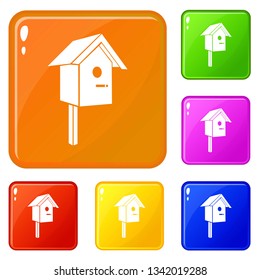 Birdhouse icons set collection vector 6 color isolated on white background