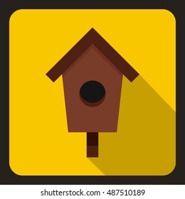 Birdhouse or nesting box icon in flat style on a yellow background vector illustration