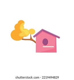 A birdhouse on a tree. Vector cartoon illustration. The concept of nature conservation.