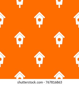 Birdhouse pattern repeat seamless in orange color for any design. Vector geometric illustration