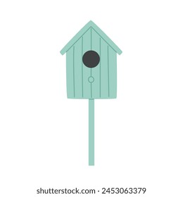 Birdhouse place for nest. Springtime decoration, hanging home. Flat vector illustration isolated on white background. 