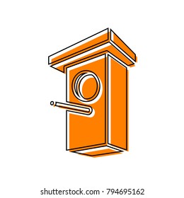 Birdhouse sign illustration. Vector. Black line icon with shifted flat orange filled icon on white background. Isolated.