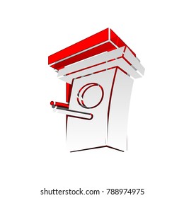 Birdhouse sign illustration. Vector. Detachable paper icon with red body stock. Isolated.