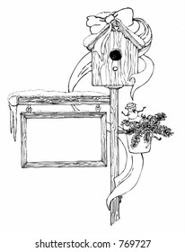 birdhouse sign and post