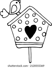 Birdhouse. Spring doodle illustration. Vector illustration.