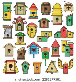 Birdhouse vector color set icon.Vector illustration garden nest on white background . Isolated color set icon bird house.