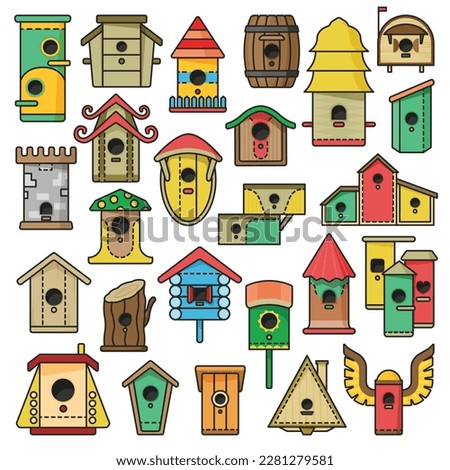 Birdhouse vector color set icon.Vector illustration garden nest on white background . Isolated color set icon bird house.