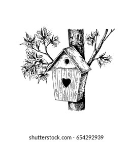 Doodle Art Birdhouse Natural Decoration Black Stock Vector (Royalty ...