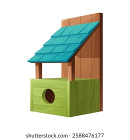 Birdhouse vector illustration isolated on a white background. Hand drawn green wooden bird house, feeder, and nest for spring, summer, or winter birds. Springtime illustration for banners, cards, web.