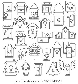 Birdhouse vector outline set icon.Vector illustration garden nest on white background . Isolated outline set icon bird house.