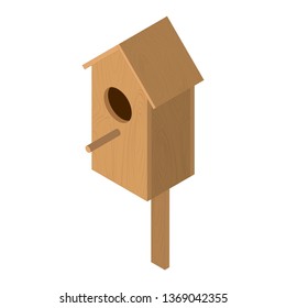 Birdhouse wooden brown, isolated in isometric view.