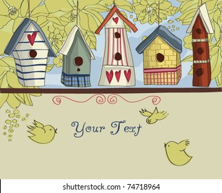 Birdhouses, horizontal background