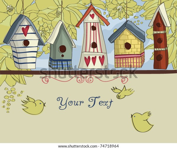Download Birdhouses Horizontal Background Stock Vector (Royalty ...