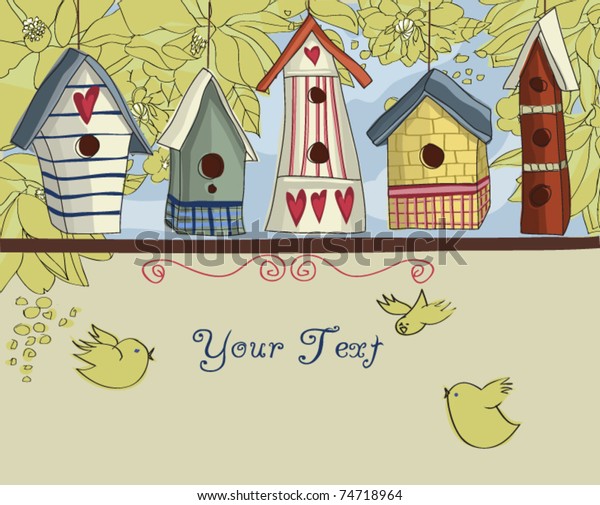 Birdhouses Horizontal Background Stock Vector (Royalty ...